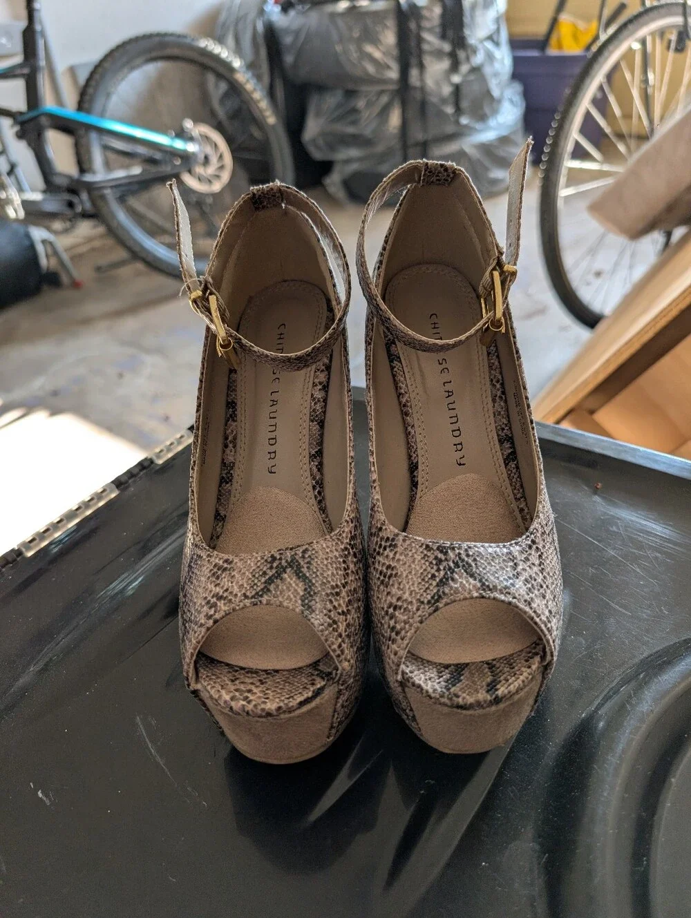 Chinese Laundry Brown Snakeskin Heeled Wedges